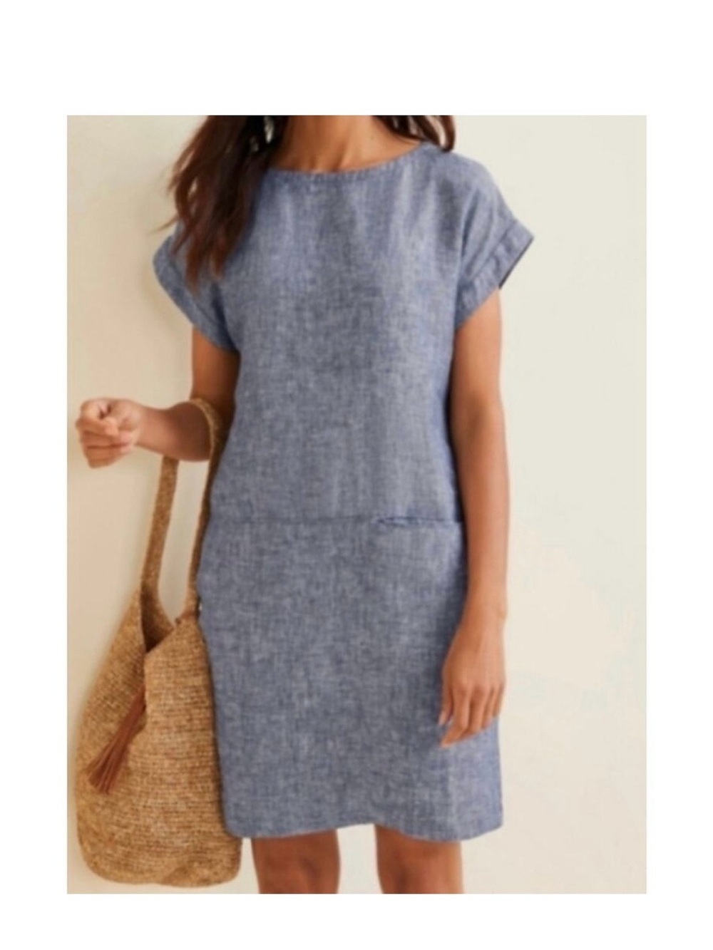 Garnet Hill 100% Linen Dropwaist Short-Sleeve Dress.